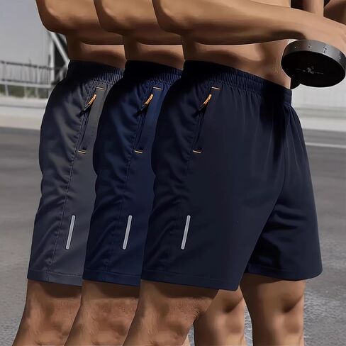 2Pcs Men's Athletic Shorts Quick Dry Workout Running Shorts Lightweight Gym Basketball Short Pants with Zipper Pockets in Kuwait