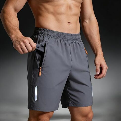 2Pcs Men's Athletic Shorts Quick Dry Workout Running Shorts Lightweight Gym Basketball Short Pants with Zipper Pockets in Kuwait