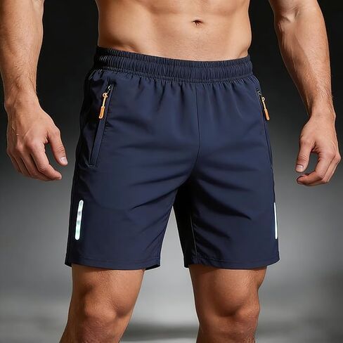 2Pcs Men's Athletic Shorts Quick Dry Workout Running Shorts Lightweight Gym Basketball Short Pants with Zipper Pockets in Kuwait