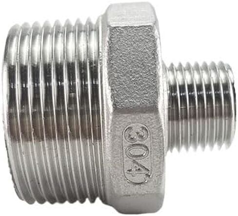 1/8" 1/4" BSP Male Thread 304 Stainless Steel Pipe Fitting Reducer Hex Nipple Connector Ada DN8 - DN50(DN25XDN20) in Kuwait