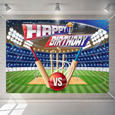 Cricket Birthday Backdrop 7x5ft Sports Cricket Field Theme Birthday Party Decorations Arena Stadium Photography Background for Teens Fans Outdoor Party Portrait Banner in Kuwait