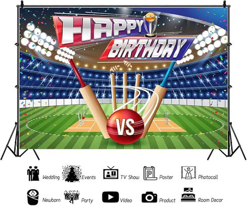 Cricket Birthday Backdrop 7x5ft Sports Cricket Field Theme Birthday Party Decorations Arena Stadium Photography Background for Teens Fans Outdoor Party Portrait Banner in Kuwait