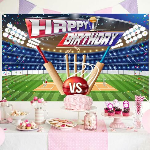 Cricket Birthday Backdrop 7x5ft Sports Cricket Field Theme Birthday Party Decorations Arena Stadium Photography Background for Teens Fans Outdoor Party Portrait Banner in Kuwait