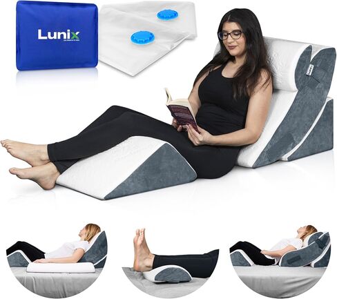 Lunix LX5 4-Piece Support for Shoulder & Upper Body Rest, Orthopedic Bed Wedge Pillow Set, Elevated Memory Foam for Post-Op Recovery & Sleep Comfort, Arctic Navy in Kuwait