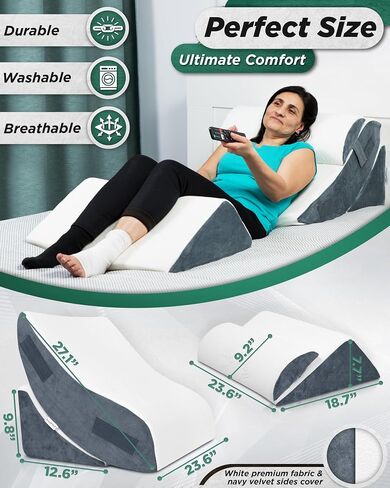 Lunix LX5 4-Piece Support for Shoulder & Upper Body Rest, Orthopedic Bed Wedge Pillow Set, Elevated Memory Foam for Post-Op Recovery & Sleep Comfort, Arctic Navy in Kuwait