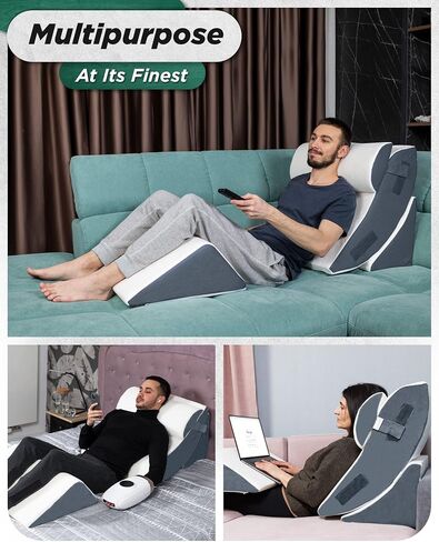 Lunix LX5 4-Piece Support for Shoulder & Upper Body Rest, Orthopedic Bed Wedge Pillow Set, Elevated Memory Foam for Post-Op Recovery & Sleep Comfort, Arctic Navy in Kuwait