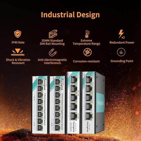 8 منافذ جيجابت صناعية DIN-Rail محول شبكة صغير، التوصيل والتشغيل | 2 منفذ جيجابت للوصلة الصاعدة، سعة تحويل 16 جيجابت في الثانية، محول إيثرنت بتصنيف IP40 (-40 إلى 176 درجة فهرنهايت)، تشغيل/إيقاف منع عاصفة البث in Kuwait