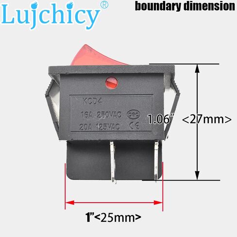 KCD4-201N مفتاح الروك AC 250V 16A 4 دبابيس 2 موضع مع LED أحمر يشير إلى الضوء ردود فعل لمسية إيجابية تمنع مفاتيح تبديل سوء التشغيل لمولد طاحونة مقعد ساندر (2/حزمة) in Kuwait
