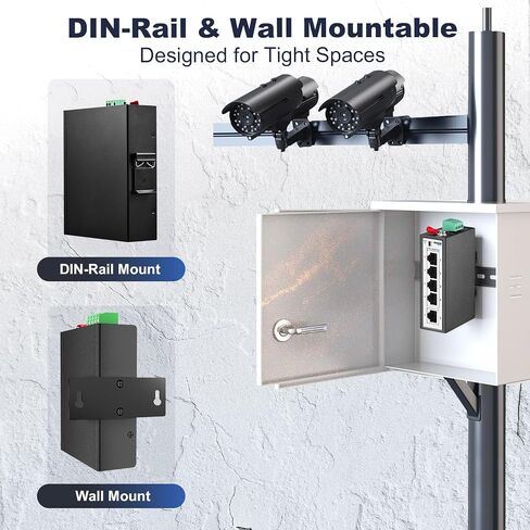 5 منافذ Mini Gigabit Industrial DIN-Rail Switch، 4 x 100/1000Mbps Ports، 1 Gigabit Uplink، Din Rail & Wall Mount متضمن، IP30 غير مُدار (-40 ~ 185 درجة فهرنهايت) محول إيثرنت صناعي YuLinca مقوى in Kuwait