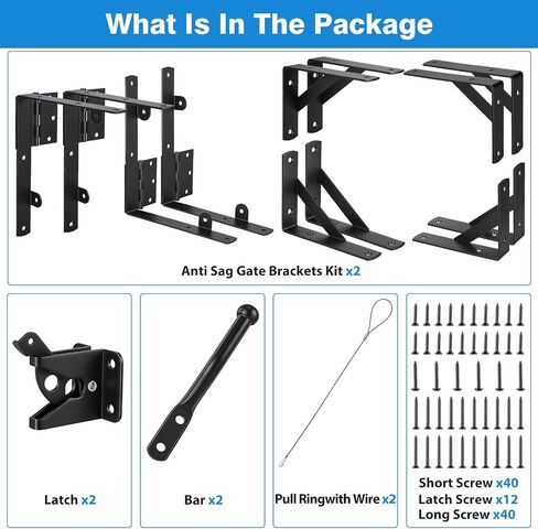 2 Sets Anti Sag Gate Kit Gate Hardware Heavy Duty Fence Gate Kit No Sag Corner Brace Bracket for Wooden Fence with Self-Locking Gate Latch in Kuwait