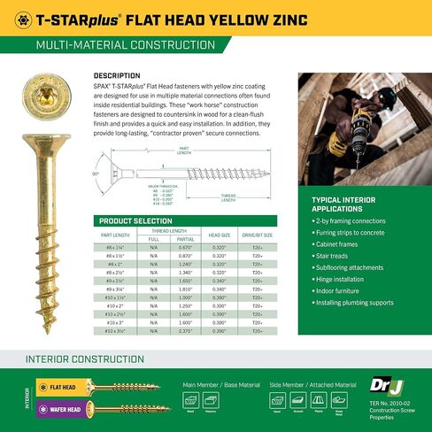 #8 x 1-1/4" Interior Flat Head Construction Wood Screws (675 pcs) T20+ T-Star Plus Yellow Zinc in Kuwait