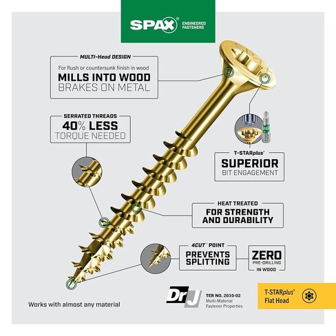 #8 x 1-1/4" Interior Flat Head Construction Wood Screws (675 pcs) T20+ T-Star Plus Yellow Zinc in Kuwait