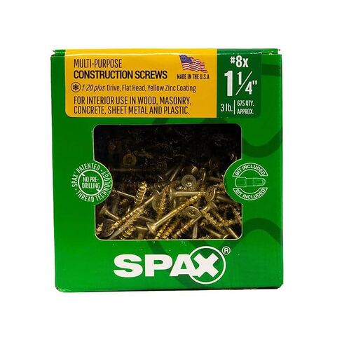 #8 x 1-1/4" Interior Flat Head Construction Wood Screws (675 pcs) T20+ T-Star Plus Yellow Zinc in Kuwait