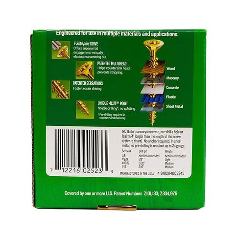 #8 x 1-1/4" Interior Flat Head Construction Wood Screws (675 pcs) T20+ T-Star Plus Yellow Zinc in Kuwait