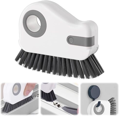 فرشاة تنظيف الأخدود 2 في 1، أدوات تنظيف مسار النافذة، منظف مسار النافذة متعدد الوظائف مع شعيرات صلبة ومكشطة مخفية، فرشاة شقوق لمسار الباب المنزلق، ختم النافذة، عتبة (رمادي) in Kuwait