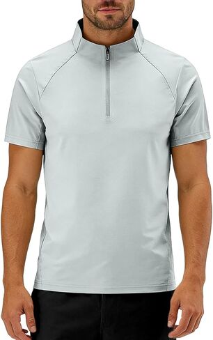 Mens Quarter Zip Pullover Athletic Shirts Summer Casual Short Sleeve Stand Collar Gym Workout Running Tee Shirts Tops in Kuwait