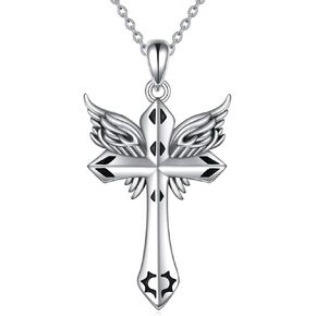 KQF Cross Angel Wing Necklace for Women Sterling Silver Guardian Angel Wings Pendant Cross Jewelry Christmas Gifts for Girls Women Wife