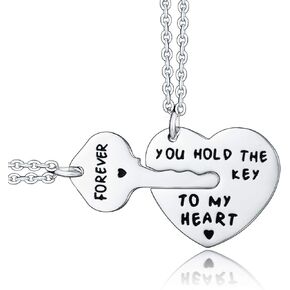 YEEQIN 2PCs Couples Necklaces, Couple Necklace Set, Gifts for Girlfriend Wife, Personalized Couples Jewelry - You Hold The Key to My Heart Forever