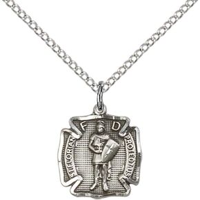 قلادة F A Dumont من الفضة الإسترلينية القديس فلوريان مع سلسلة كبح خفيفة من الفولاذ المقاوم للصدأ 45.72 سم. القديس الشفيع المقاتلين الإطفاء. in Kuwait