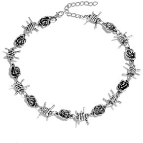 tenghong2021 Gothic Thorns Choker Necklace Punk Rock Hip Hop Brambles Rose Pendant Necklace Barbed Wire Chain Necklace Harajuku Streetwear Rock Jewelry for Women Men Boys
