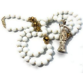 Large Holy death's rosary with white glass beads. Rosario de la Santa Muerte blanco con dorado. Grim reaper Y style necklace. in Kuwait