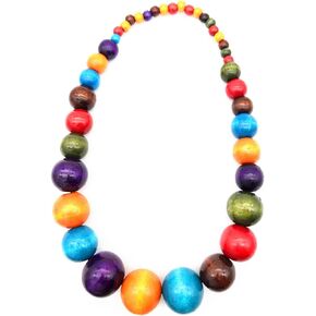 COLORFUL BLING Ethnic Chunky Natural Wood Bead Necklace for Men Women Unisex Handmade Africa Wooden Beaded Chain Strand Necklaces Statement Hip Hop Jewelry