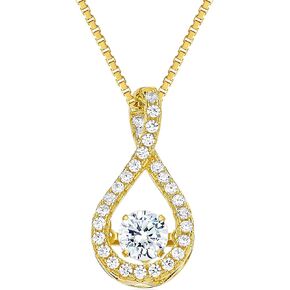 Central Diamond Center Twisted Pear Dancing Gemstone Necklace in 925 Sterling Silver w/Pure Brilliance Zirconia CZ