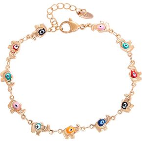 Caiyao Lucky Turkish Evil Eye Bead Elephant Bracelet for Women Teen Girl Mother Handmade Enamel Evil Eye Adjustable Link Chain Bracelet 14K Gold Plated Good Luck Protection Amulet Jewelry Gift