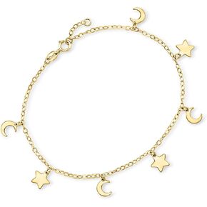 RS Pure by Ross-Simons Italian 14kt Yellow Gold Moon and Stars Bracelet. 6.5 inches