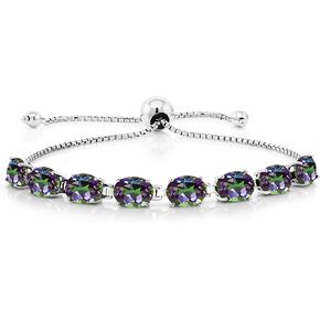 Gem Stone King 925 Sterling Silver Green Mystic Topaz Tennis Bracelet For Women (8.00 Cttw, Gemstone November Birthstone, Oval 7X5MM, Fully Adjustable Up to 9 Inch)