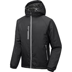 Little Donkey Andy Mens Warm Recycle Insulated Jacket Hooded Lightweight Windproof Winter Coat Hiking Travel