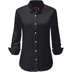Womens Button Down Shirts Long Sleeve Collared Blouse Ladies Office Dress Shirt