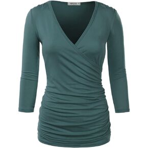 NINEXIS Womens Long Sleeve Crossover Side Wrap Surplice Casual Top
