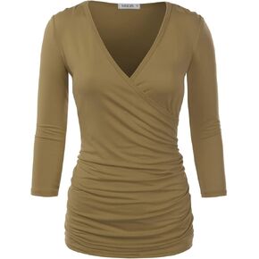 NINEXIS Womens Long Sleeve Crossover Side Wrap Surplice Casual Top