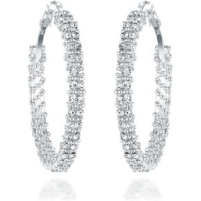 Gemini Women's Silver Plated CZ Diamonds Big Hoop Earring Valentine's Day Gifts Gm008 1.5/2 inches