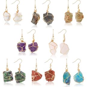 8 Pairs Handmade Crystal Drop Earrings for Women Natural Raw Amethyst Dangling Earrings Healing Crystals Earrings Sets