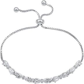 WeimanJewelry Real Gold Plated Adjustable Teardrop and Round cut CZ Cubic Zirconia Bridal Chain Bracelet for Women