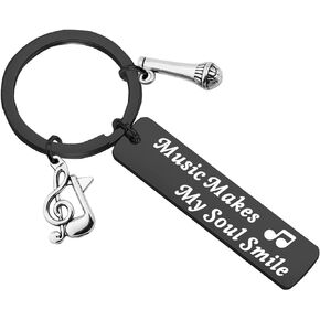 Music Lovers Gift Singer Microphone Keychain Music Makes My Soul Smile Gift for Music Teachers Musicians