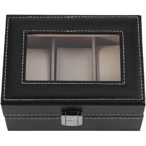 Watch Box Display Case, 3 Slots Watch Holder Glass Lid Watch Box Organizer for Men PU Leather Watch Holder Organizer for Men