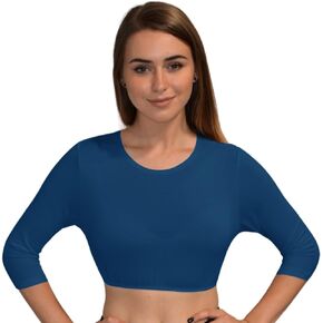 Kosher Casual Women's Modest High Neck Cropped Layering Shell - Viscose Spandex 3-4 Sleeve Base Pullover Top