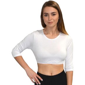 Kosher Casual Women's Modest High Neck Cropped Layering Shell - Viscose Spandex 3-4 Sleeve Base Pullover Top