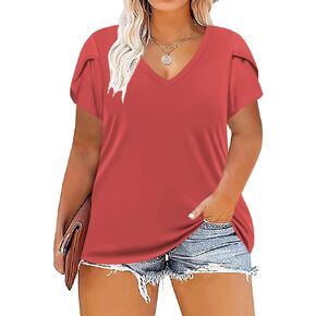 DOLNINE Womens-Plus-Size-Tops Summer Petal Sleeve T Shirts Casual V Neck Tees XL-5XL