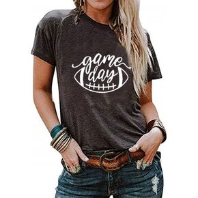 Game Day Football T Shirt for Women Football Season Shirt Funny Sunday Graphic Casual Short Sleeve Tee Top