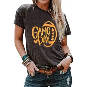 Game Day Football T Shirt for Women Football Season Shirt Funny Sunday Graphic Casual Short Sleeve Tee Top