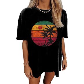 Oversized Bring On The Sunshine T Shirt Women Casual Palm Tree Print Summer Shirts Tropical Hawaiian Beach Shirt Top in Kuwait