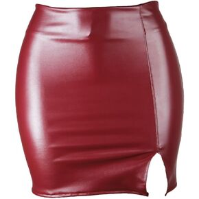 Women's Faux Leather Skirt High Waist Side Split PU Bodycon Pencil Skirt Clubwear