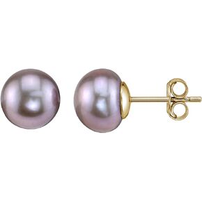 THE PEARL SOURCE 14K Gold Button Pink Freshwater Cultured Pearl Stud Earrings for Women
