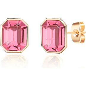 Austrian Crystal Octagon Stud Earrings for Women Fashion 925 Sterling Silver Hypoallergenic Jewelry