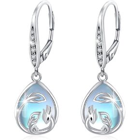 CUOKA MIRACLE Moonstone Earring 925 Sterling Silver Phoenix/Heart/Hedgehog Earring Moonstone Dangle Earrings Jewelry Gifts for Girls Friends Daughter