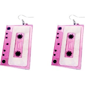 1980s Fashion Acrylic Magnetic Tape Earrings for 80’s Party Women Girls Punk Retro Cassette Crush Colorful Drop Dangle Party Night Club Pretty